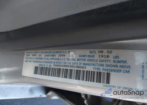 2003 Volkswagen Jetta Gls 1.8T from USA, damaged, VIN 3VWSE69M93M038683